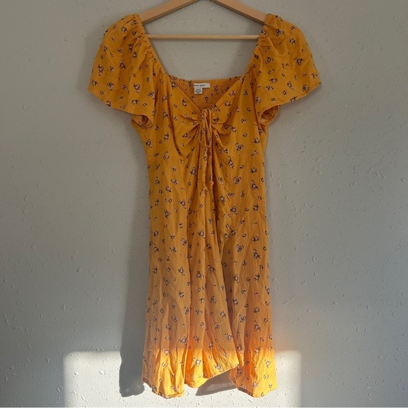 🦋 American Eagle Outfitters Yellow Floral Mini Dress Casual Spring Summer Small - Picture 2 of 6